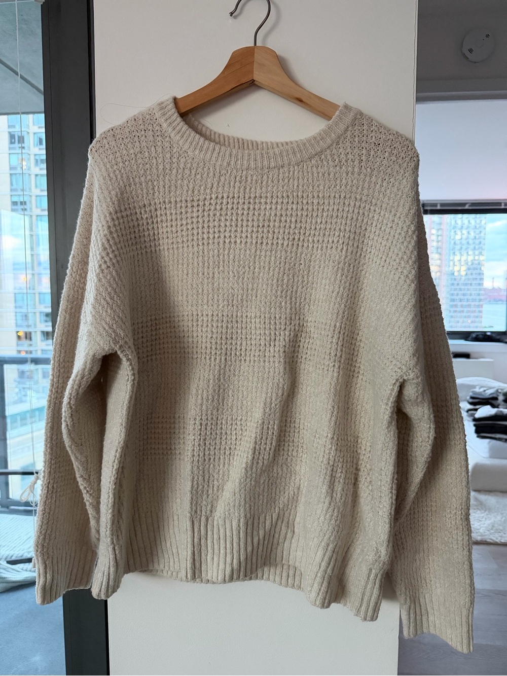 Women's Cream Crewneck Textured Knit Sweater